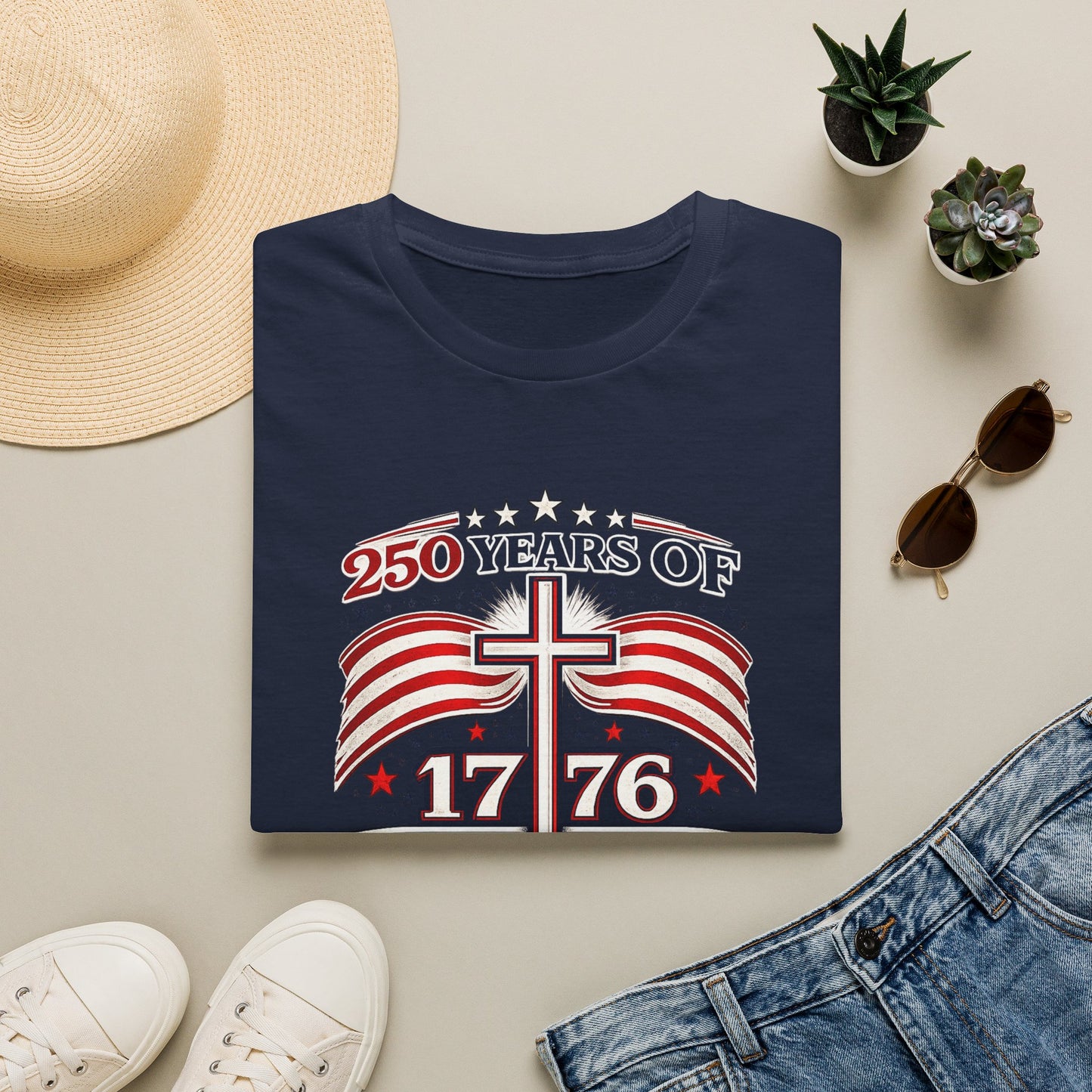 1776–2026 Patriotic Cross T-Shirt — "250 Years of" Independence Anniversary - Unisex