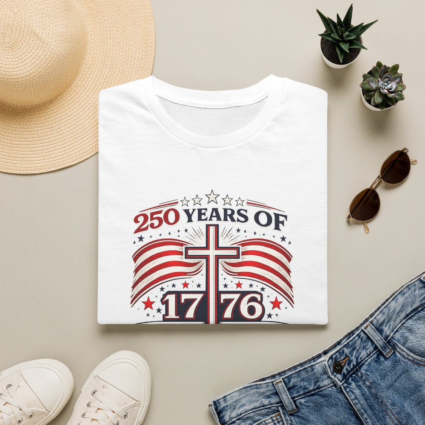 1776–2026 Patriotic Cross T-Shirt — "250 Years of" Independence Anniversary - Unisex