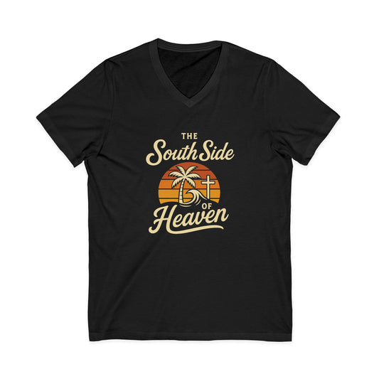 South Side of Heaven V-Neck Tee - Relaxed Unisex Cotton Tee for Beach Days, Summer Celebrations, Gifts for Faith Lovers, Casual Wear, [...]