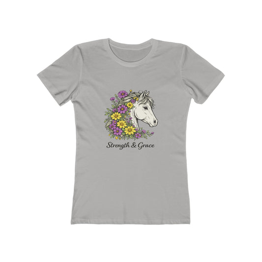 Strength & Grace Horse Graphic Tee — Women's Floral Horseback T-Shirt - Pink, Yellow and Green
