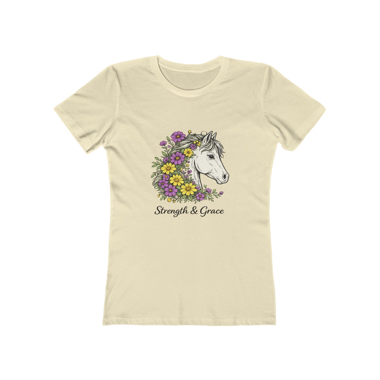 Strength & Grace Horse Graphic Tee — Women's Floral Horseback T-Shirt - Pink, Yellow and Green