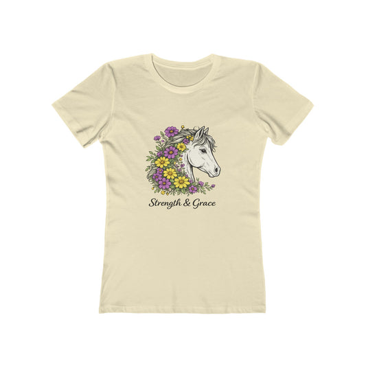 Strength & Grace Horse Graphic Tee — Women's Floral Horseback T-Shirt - Pink, Yellow and Green