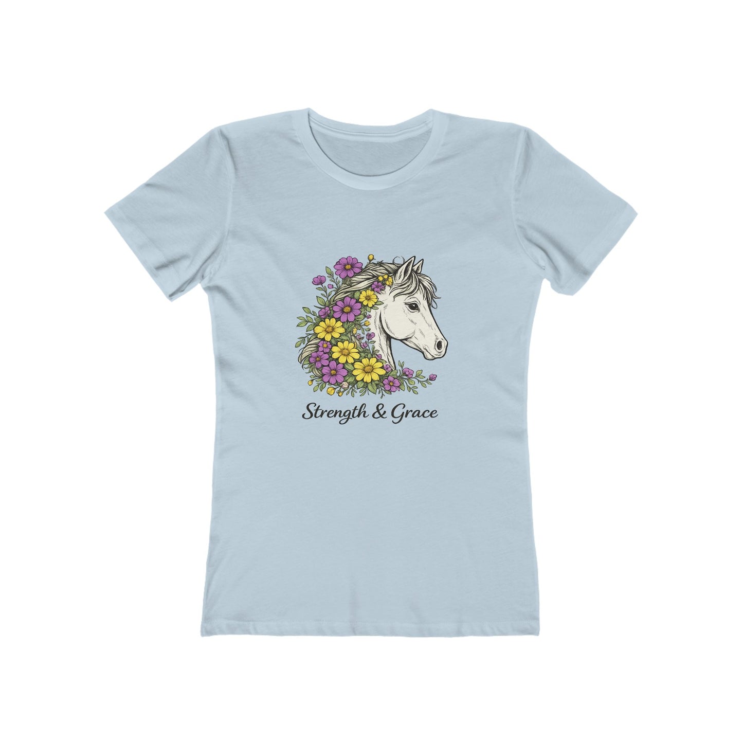 Strength & Grace Horse Graphic Tee — Women's Floral Horseback T-Shirt - Pink, Yellow and Green