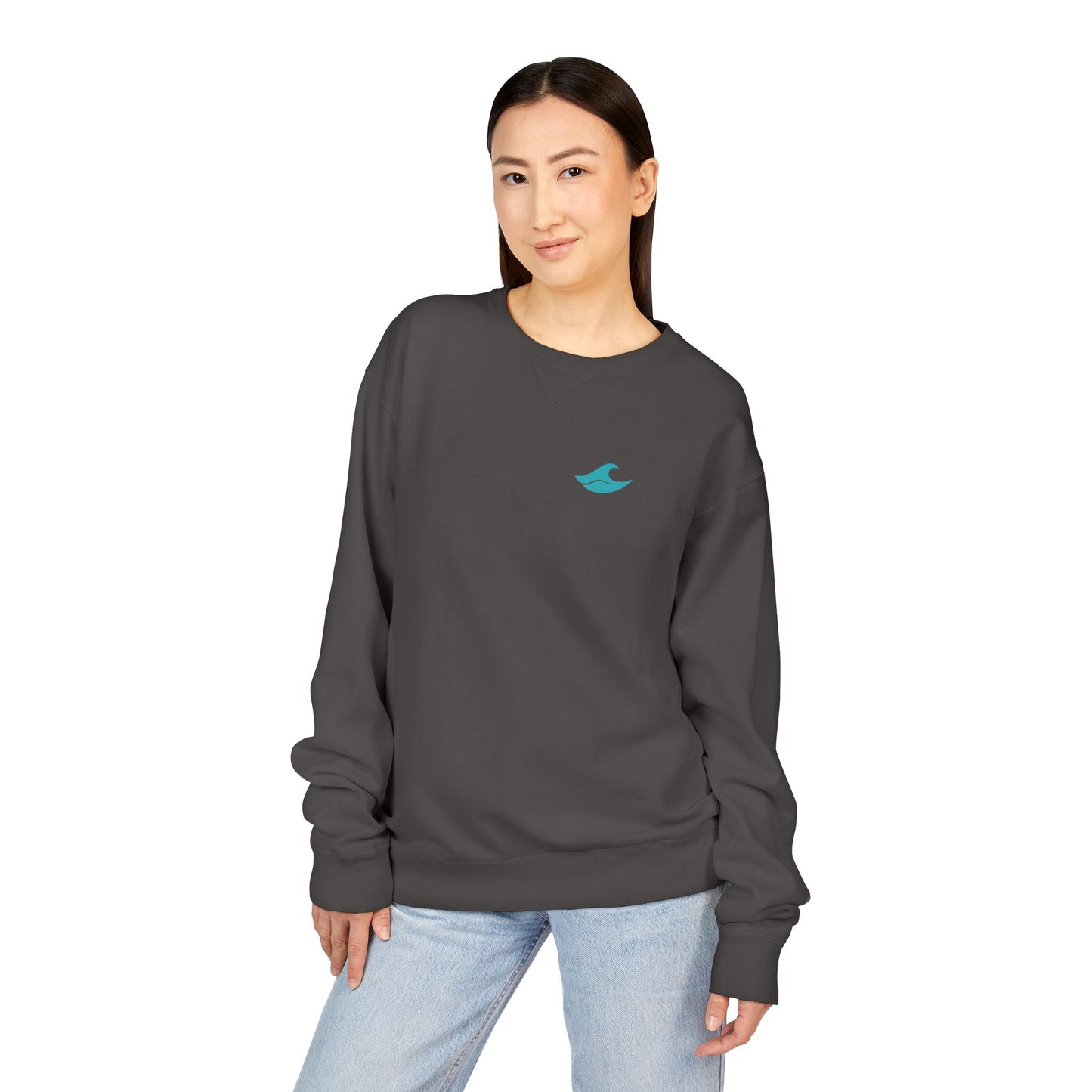 Be Still and Wave On the Back, Wave Icon on Front  - Sweatshirt - Unisex ComfortWash® Garment Dyed Crewneck Sweatshirt, Comfy.
