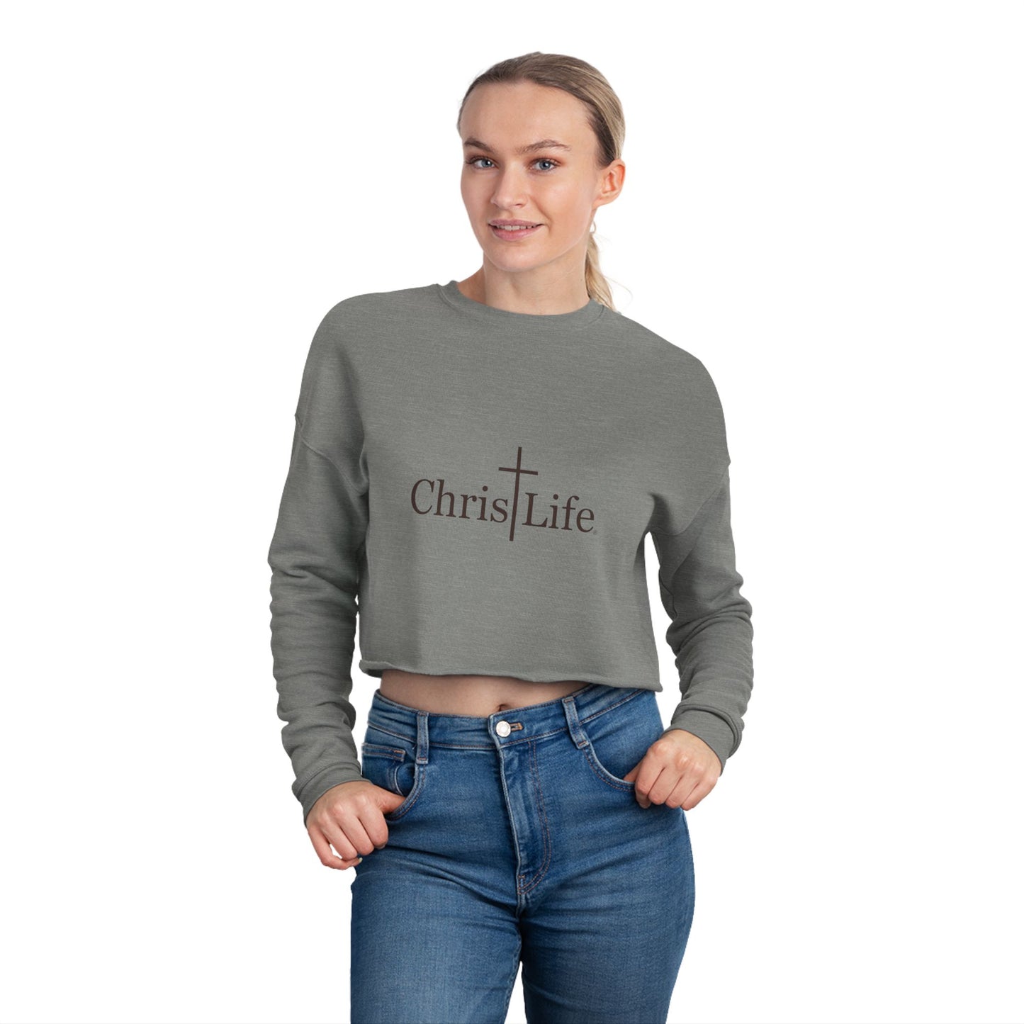 Women's Cropped Sweatshirt, Dark Gray ChristLife Logo