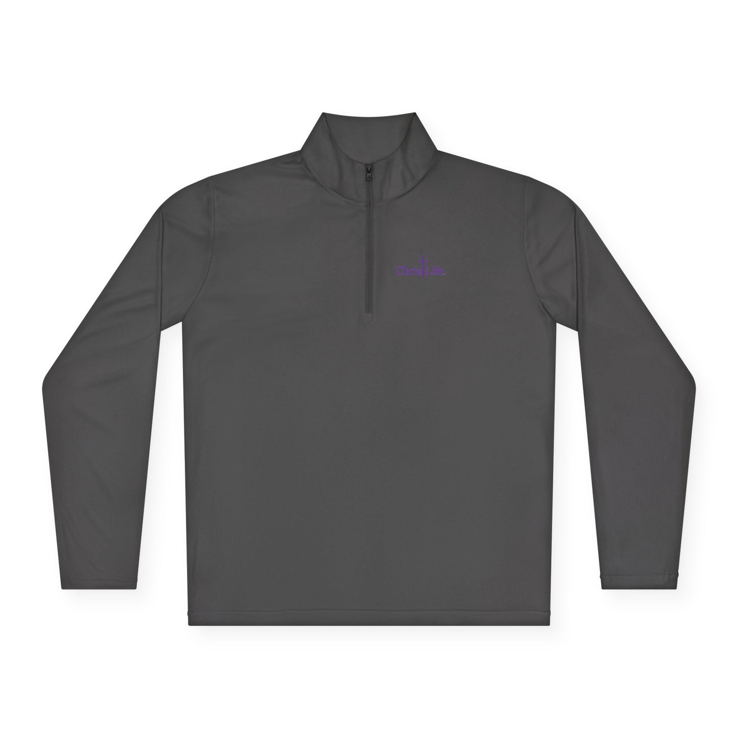 Unisex Quarter-Zip Pullover workout, ChristLife logo in purple.   Sporty