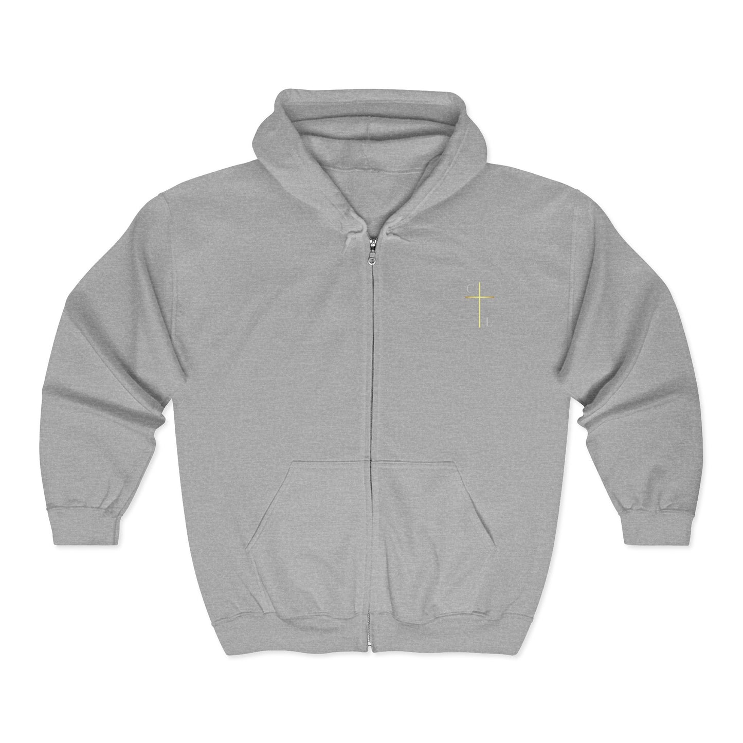 Unisex Heavy Blend™ Full Zip Hooded Sweatshirt, C/L Logo on the front and ChristLife on the back, white copy.