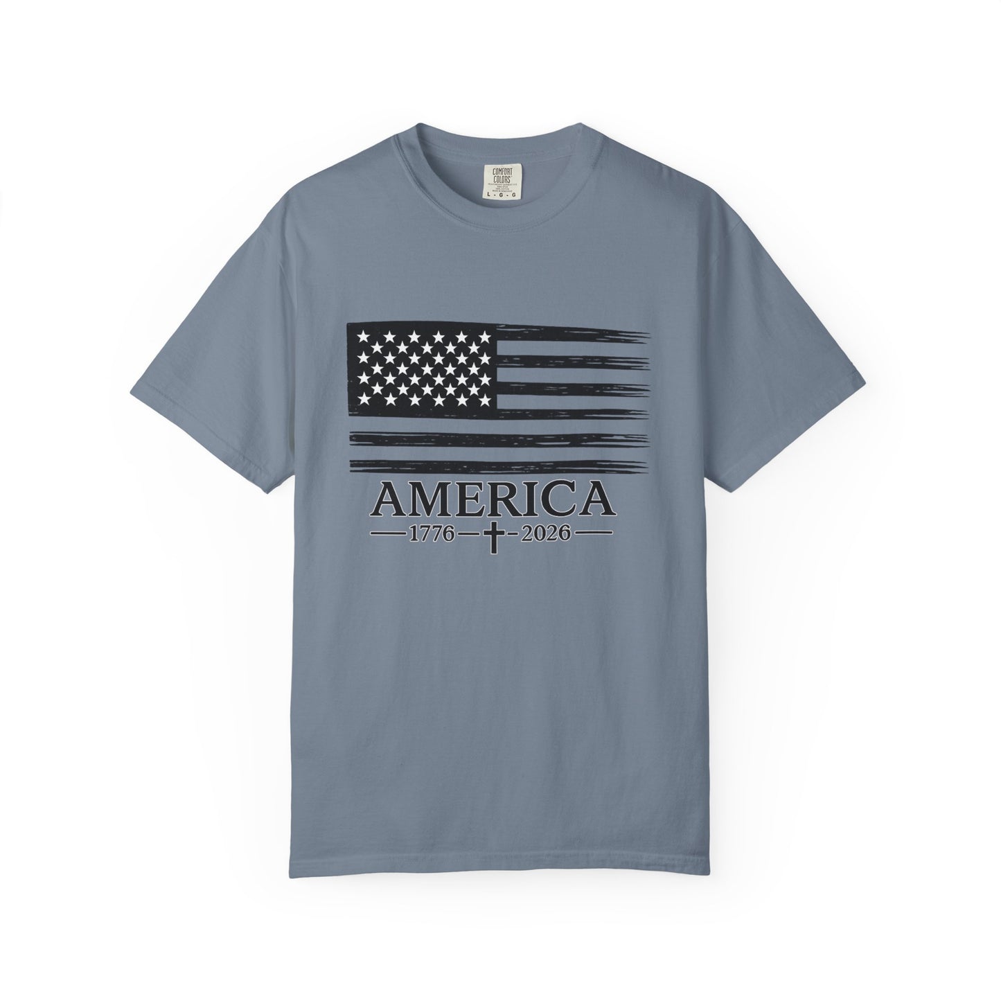 America 1776 -2026 Vintage Black Ink Flag - Unisex Garment-Dyed T-shirt