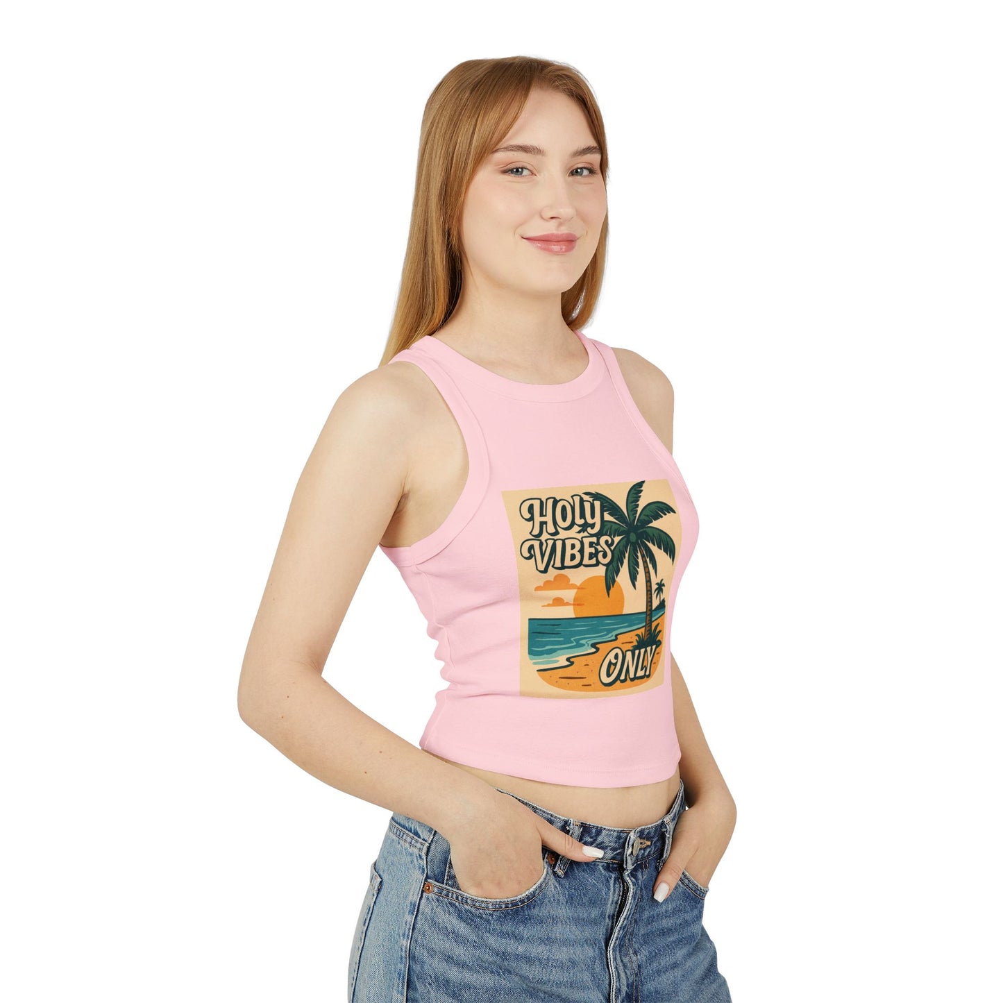 Women's Micro Rib Racer Tank Top - Holy Vibes Only/Beach scene