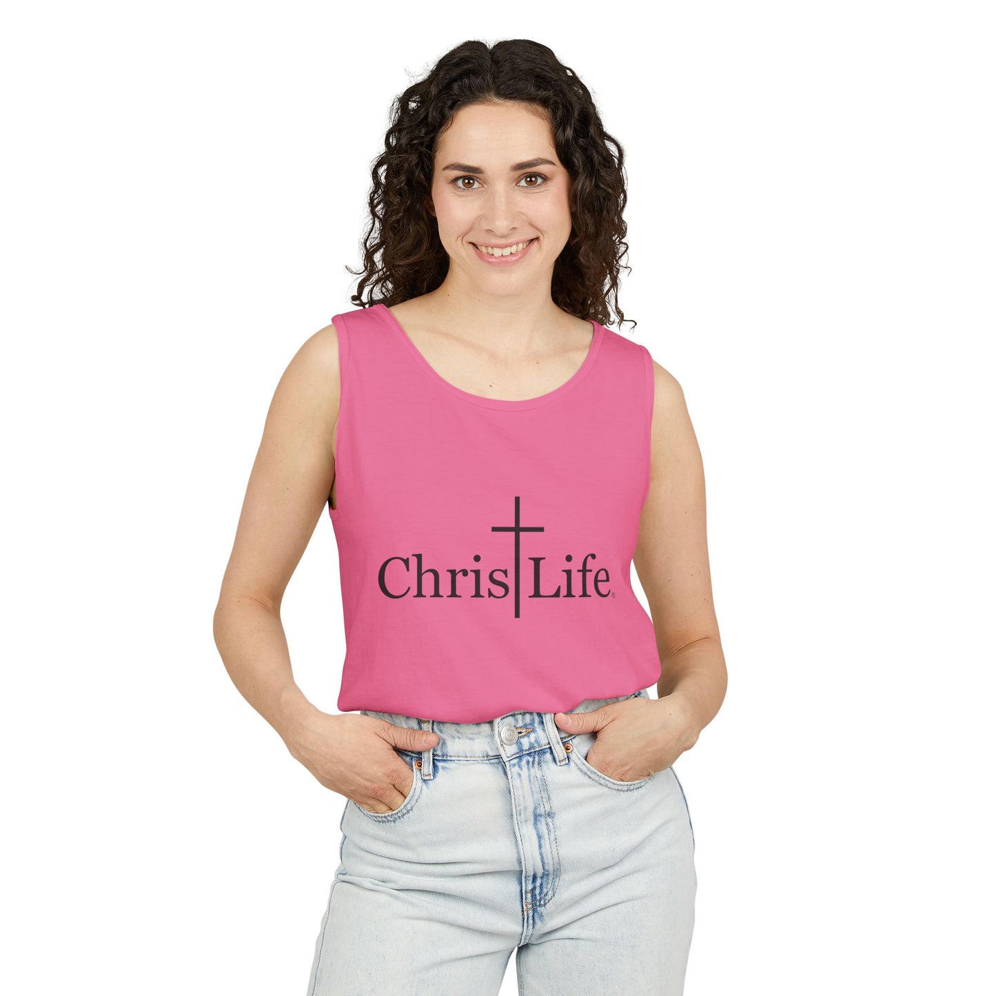 Unisex Garment- Cute Dyed Tank Top with Gray ChristLife logo