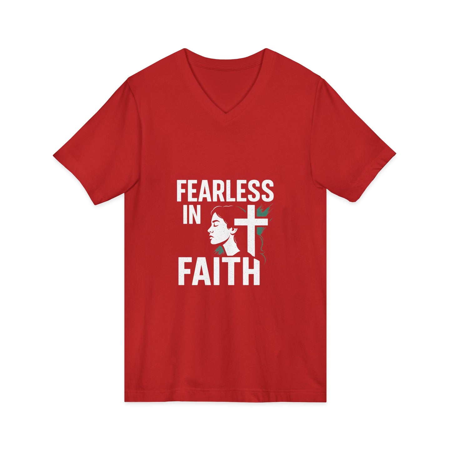 Fearless in Faith V-Neck Tee - Unisex Inspirational Shirt for Empowerment, Faith-based Gift, Everyday Wear, Religious Occasions, [...]