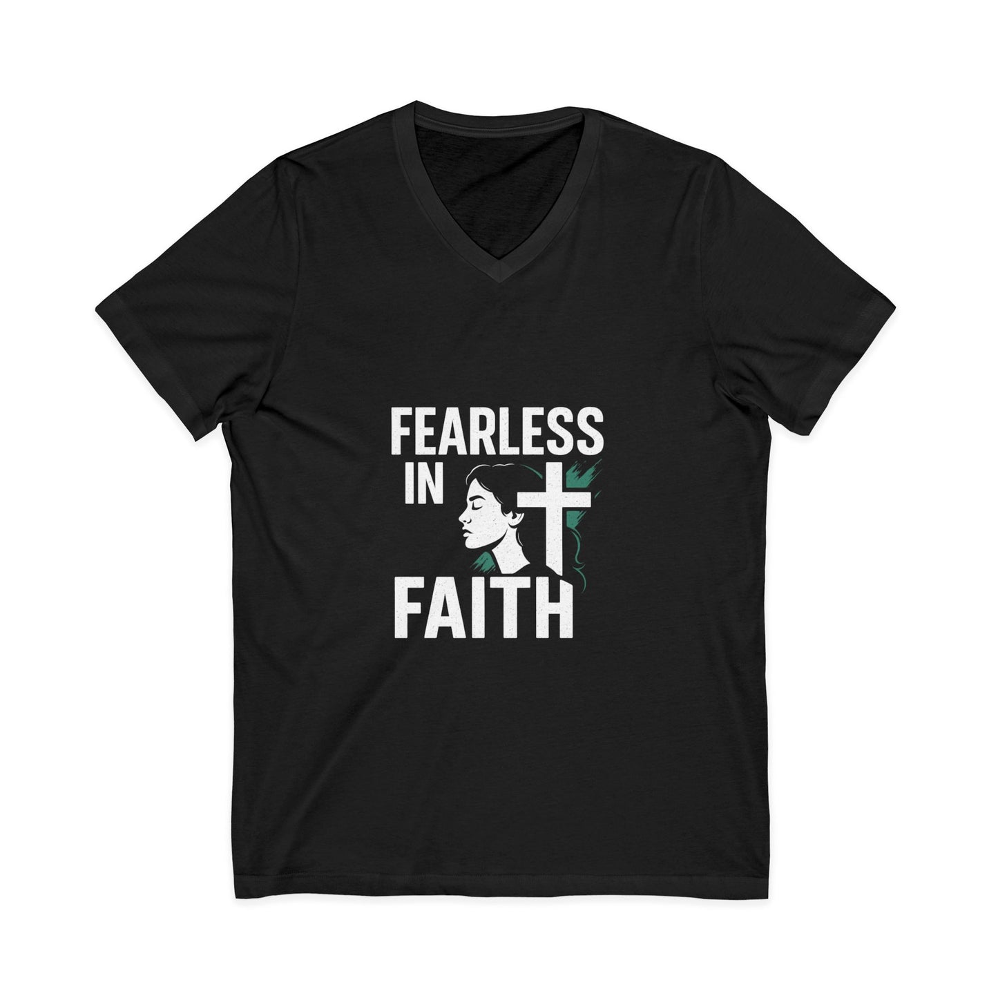 Fearless in Faith V-Neck Tee - Unisex Inspirational Shirt for Empowerment, Faith-based Gift, Everyday Wear, Religious Occasions, [...]