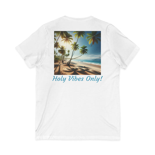 T-Shirt with Positive Beach Vibes, Unisex Tee, Summer Casual Wear, Holy Vibes Only Tee/back print