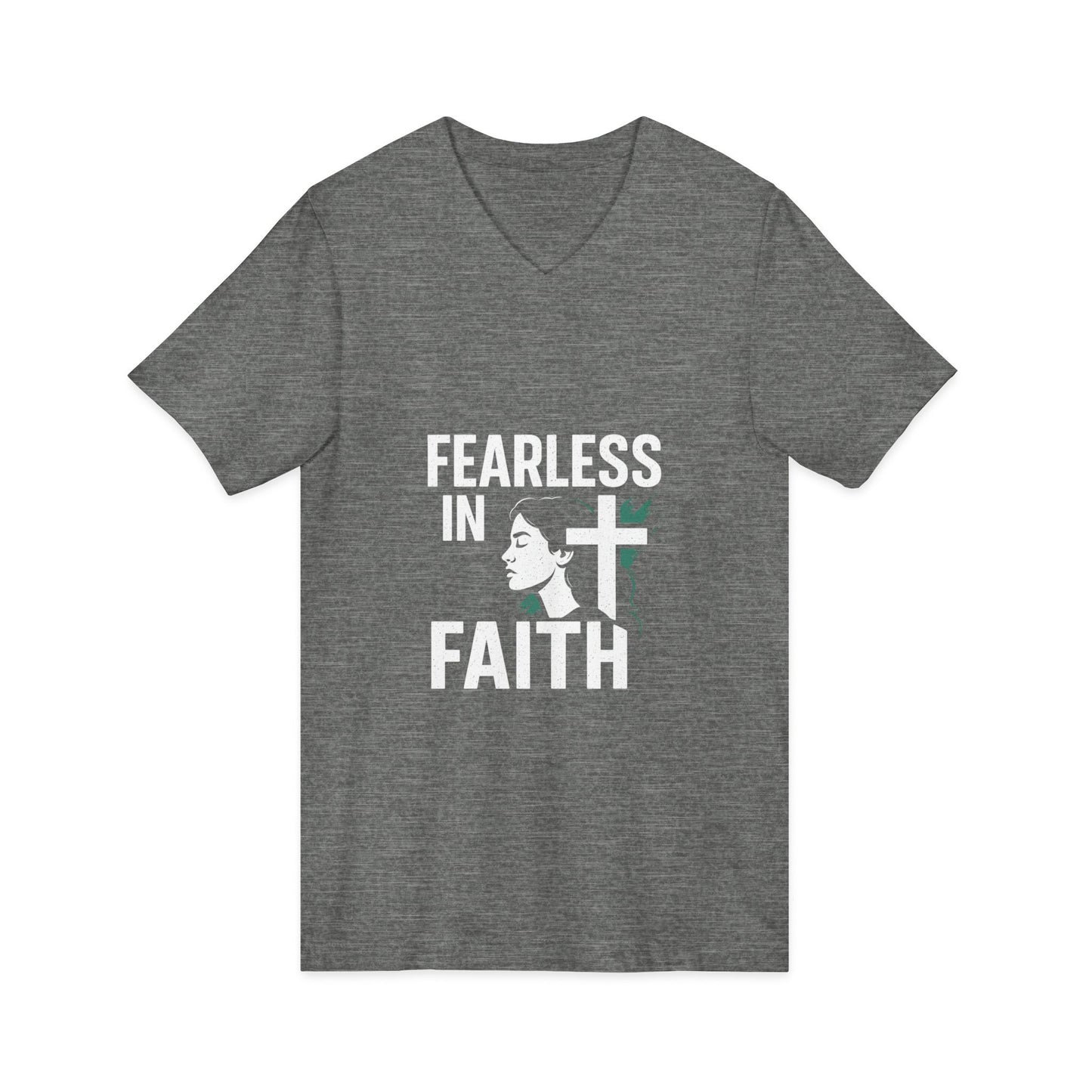 Fearless in Faith V-Neck Tee - Unisex Inspirational Shirt for Empowerment, Faith-based Gift, Everyday Wear, Religious Occasions, [...]