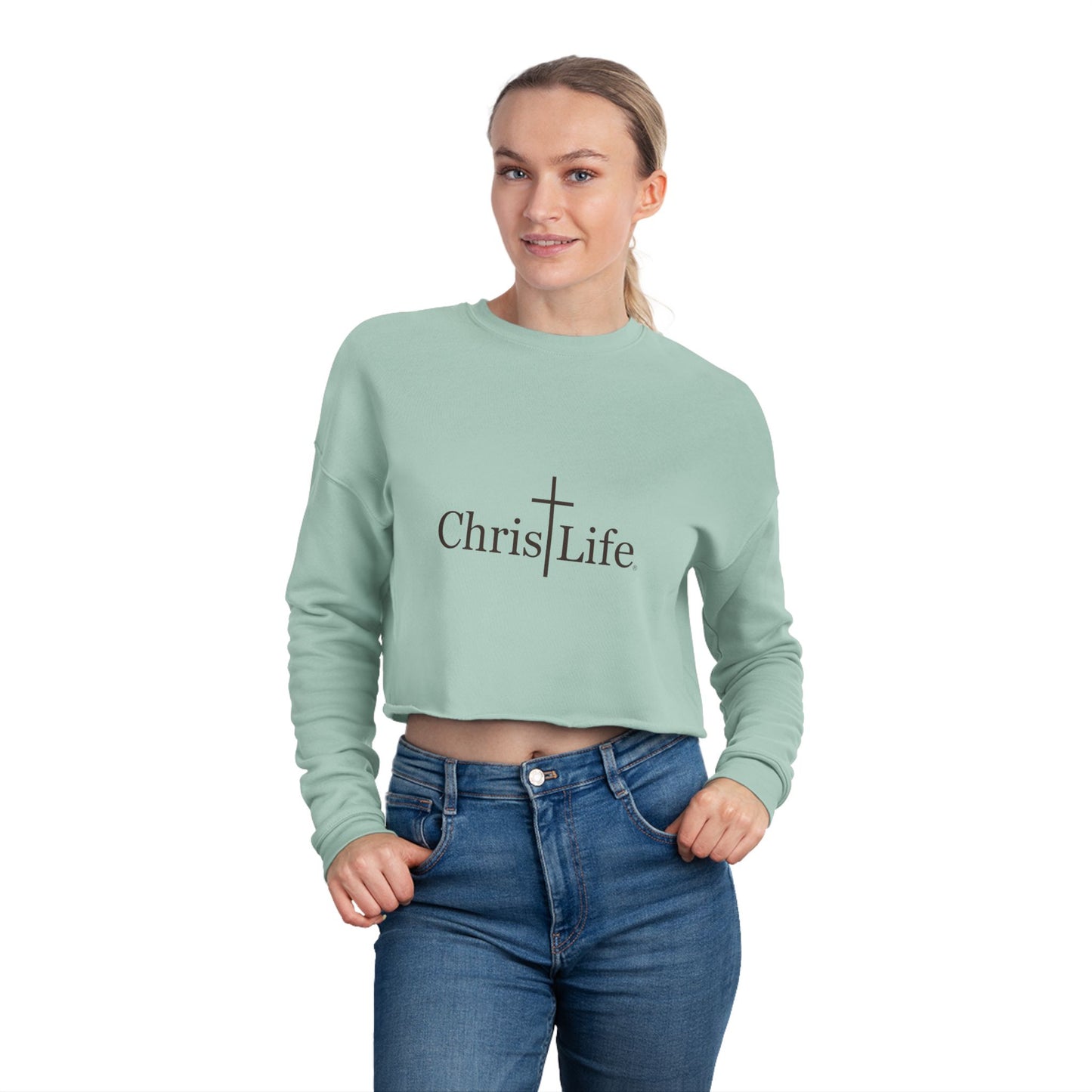 Women's Cropped Sweatshirt, Dark Gray ChristLife Logo