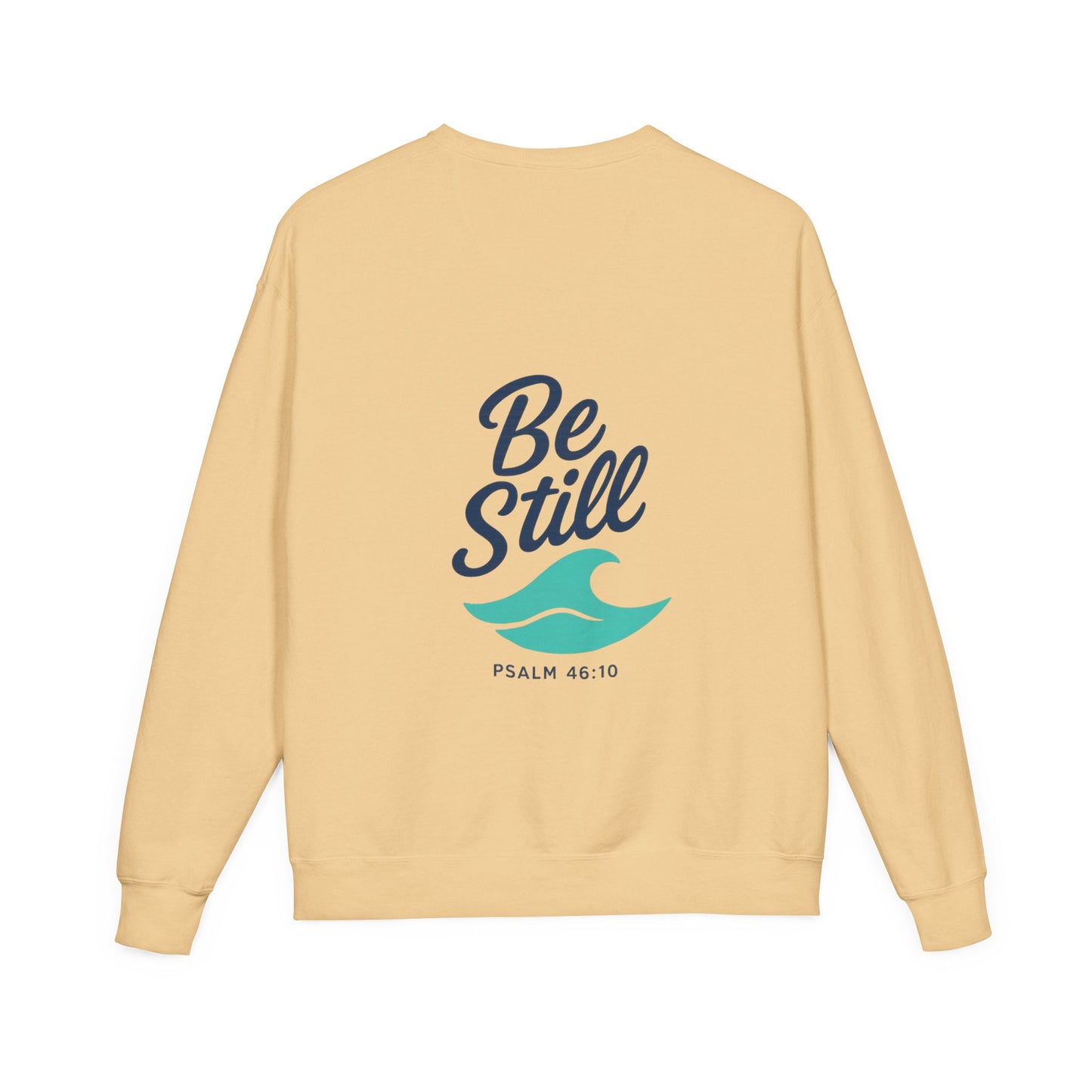 Be Still and Wave On the Back, Wave Icon on Front  - Sweatshirt - Unisex ComfortWash® Garment Dyed Crewneck Sweatshirt, Comfy.