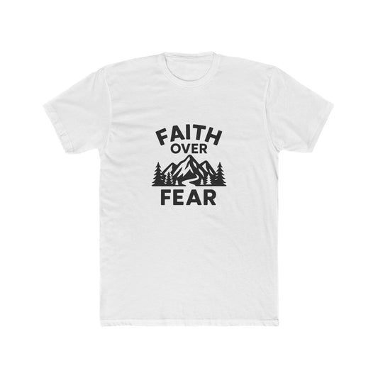 Faith Over Fear T‑Shirt — Inspirational Christian Tee with Mountain Design Black Ink