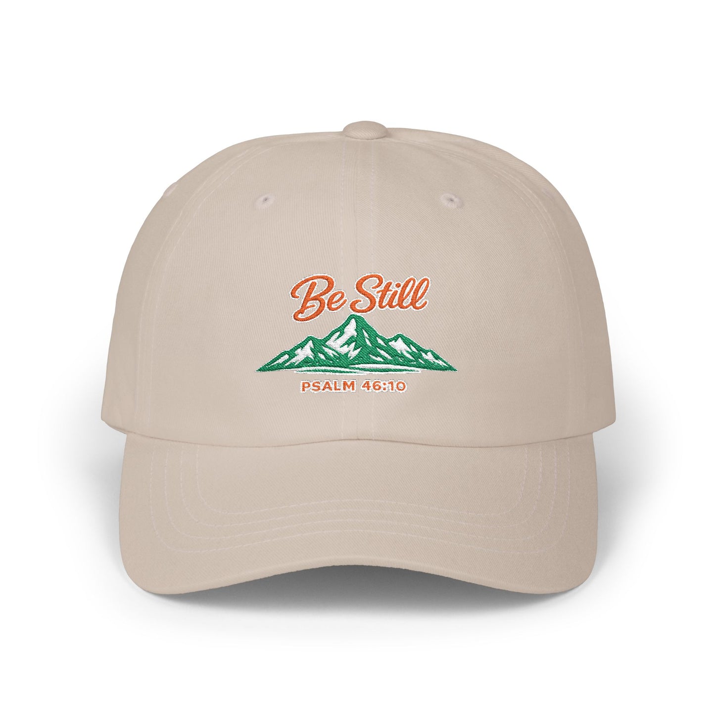 Dad Cap — "Be Still" Mountain Embroidered Relaxation Hat