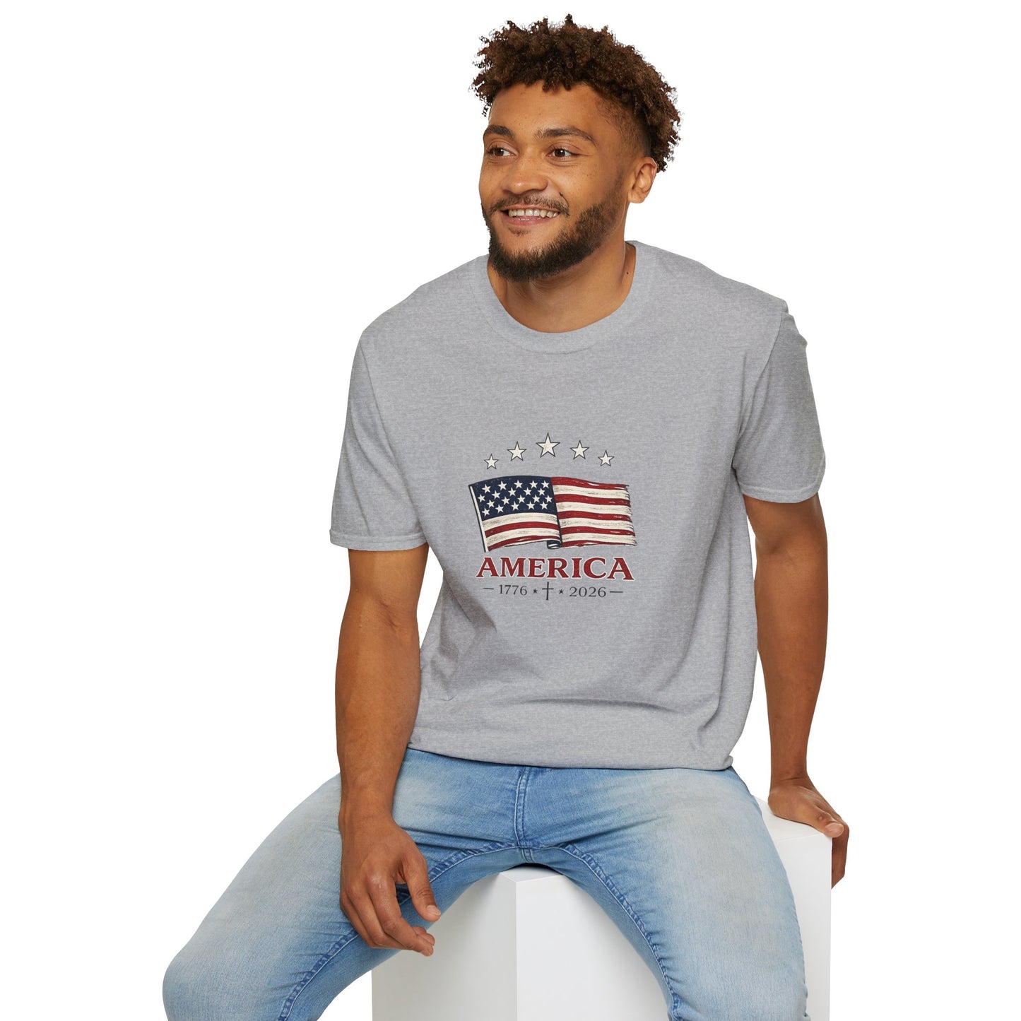 America Flag T-Shirt — Vintage Waving Stars & Stripes Tee (1776 • 7 • 2026) - Unisex