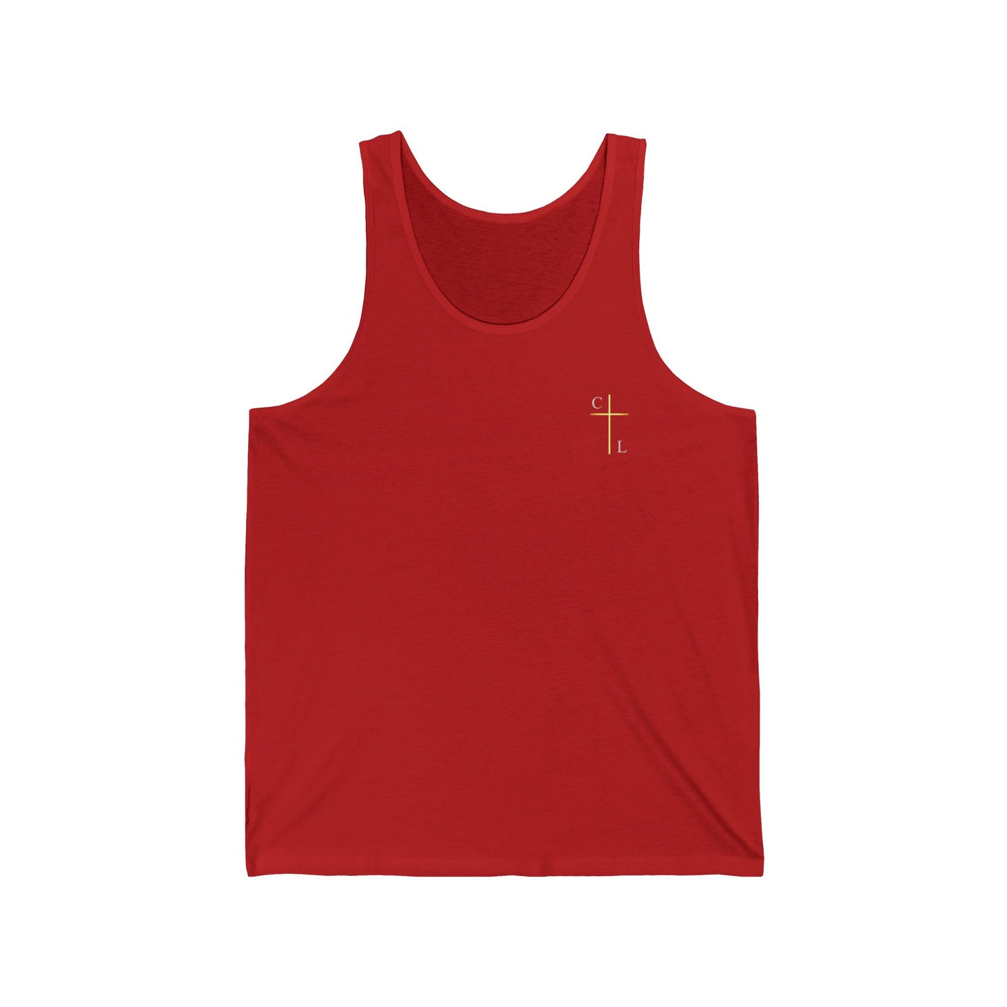 Unisex Jersey Tank, C/L on front and ChristLife on back.