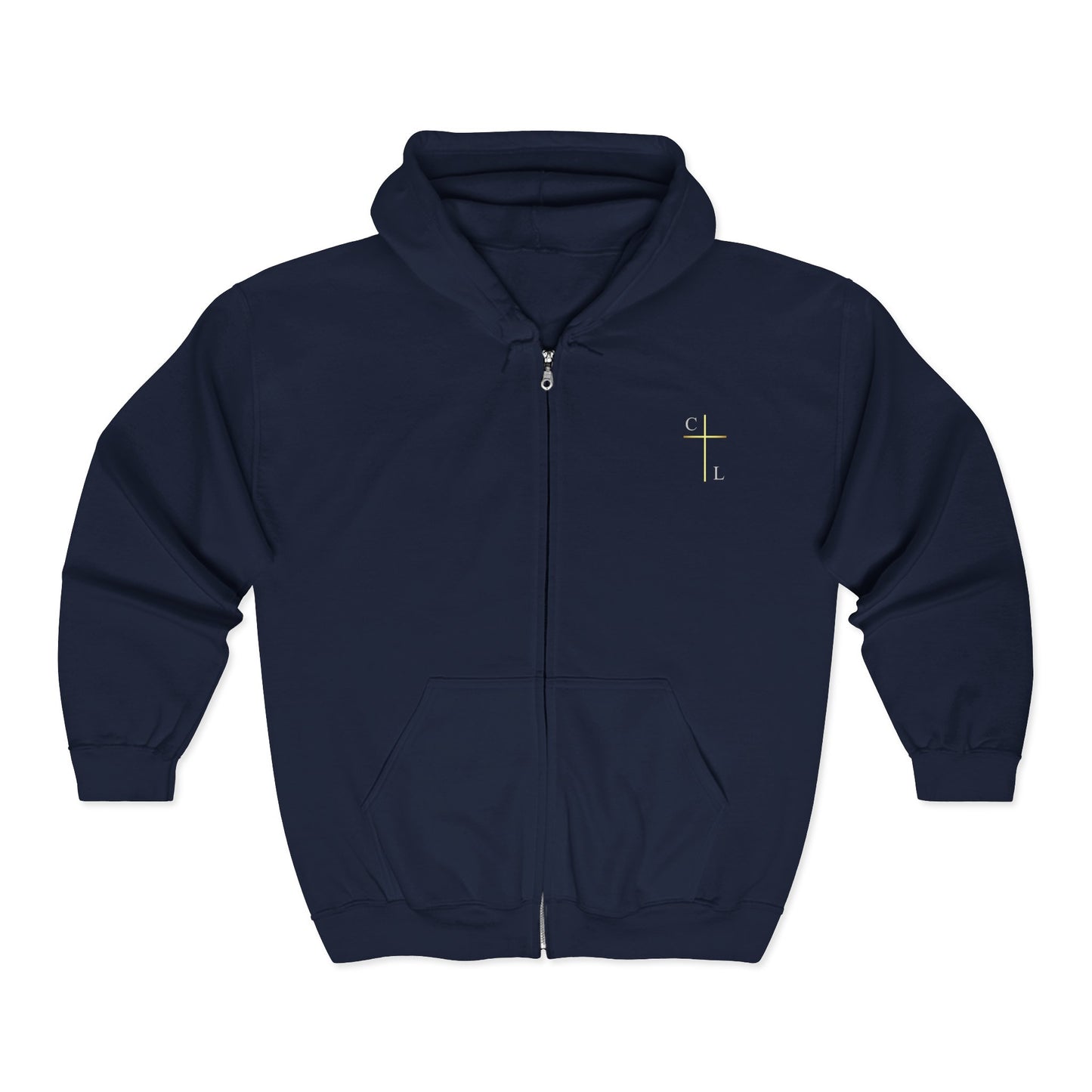 Unisex Heavy Blend™ Full Zip Hooded Sweatshirt, C/L Logo on the front and ChristLife on the back, white copy.