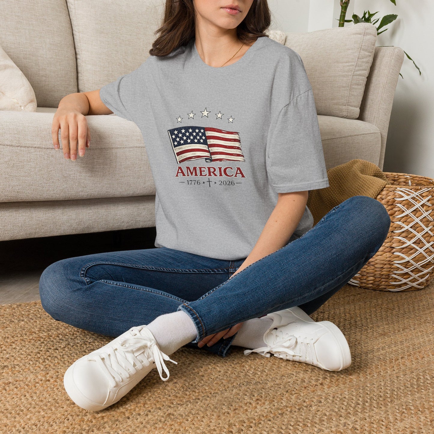 America Flag T-Shirt — Vintage Waving Stars & Stripes Tee (1776 • 7 • 2026) - Unisex