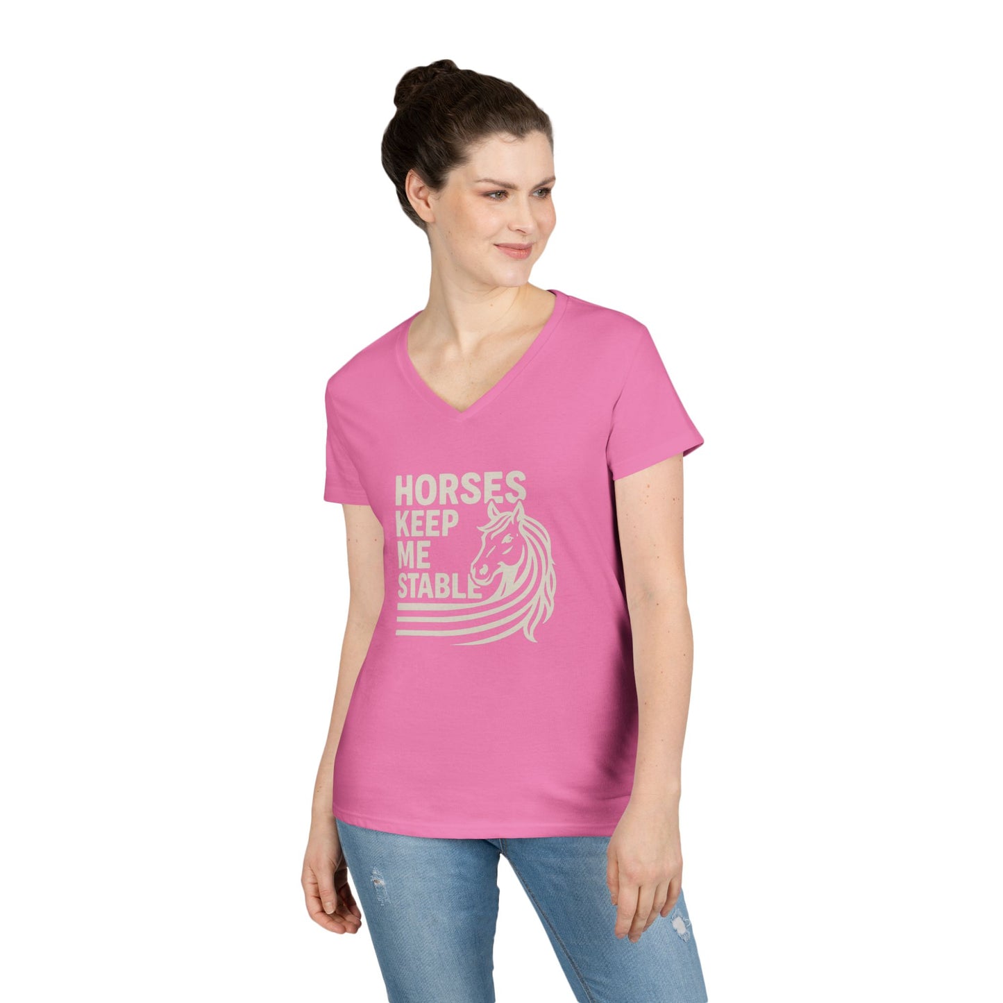 Horses Keep Me Stable Ladies' V-Neck T-Shirt — Horse Lover Graphic Tee