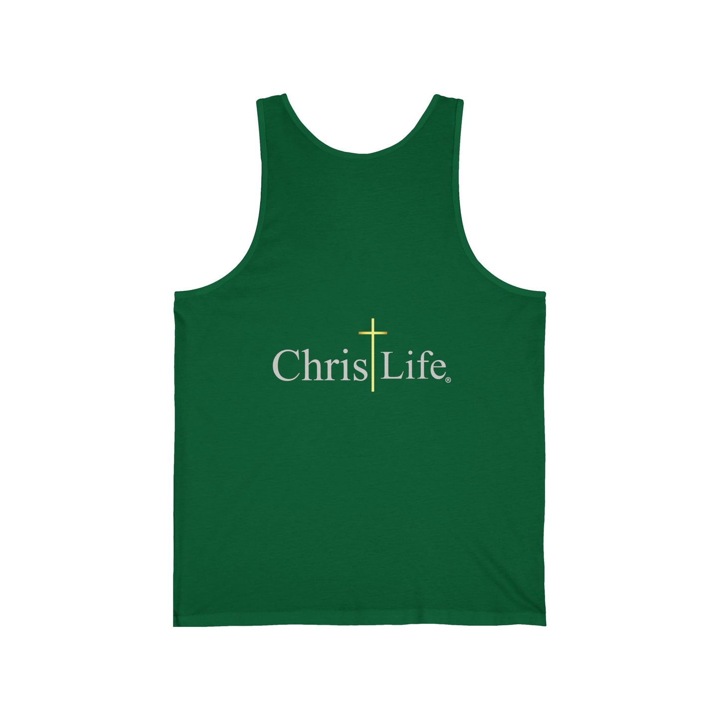 Unisex Jersey Tank, C/L on front and ChristLife on back.