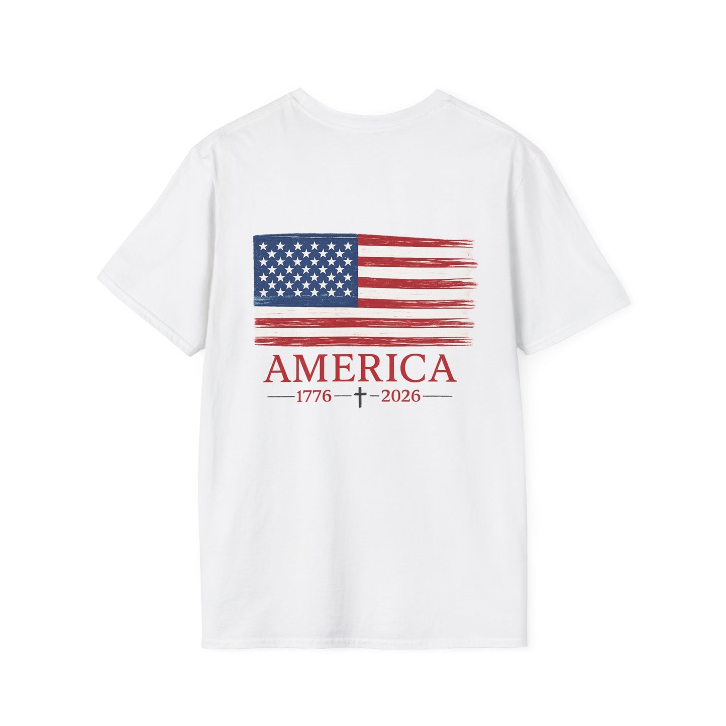 American Distressed Vintage Flag, With America and 1776- 2026 - Classic Red, White and Blue -  Unisex Tee