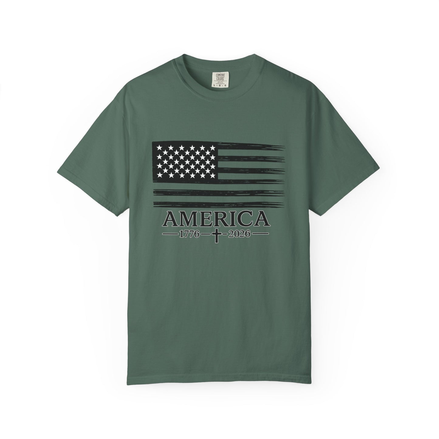 America 1776 -2026 Vintage Black Ink Flag - Unisex Garment-Dyed T-shirt