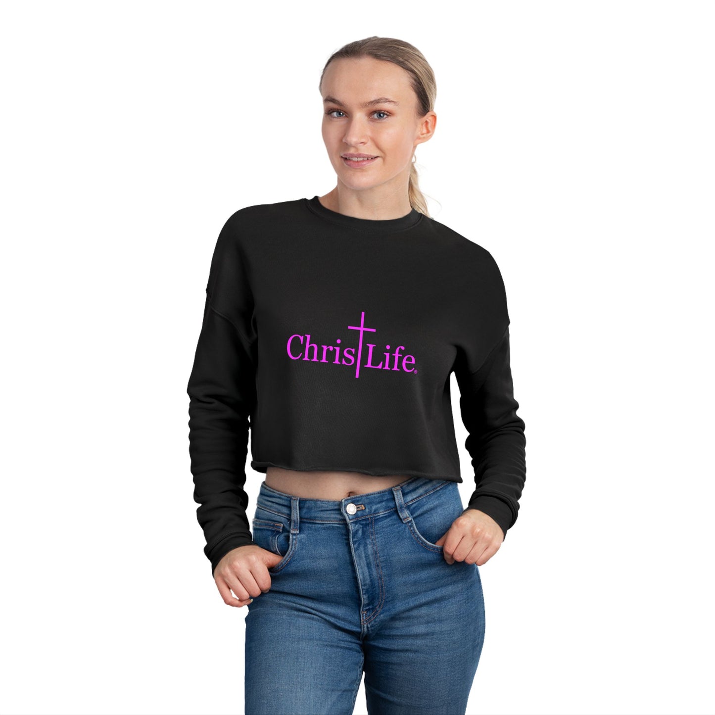 Women's Cropped Sweatshirt - Bold Hot Pink ChristLife Logo