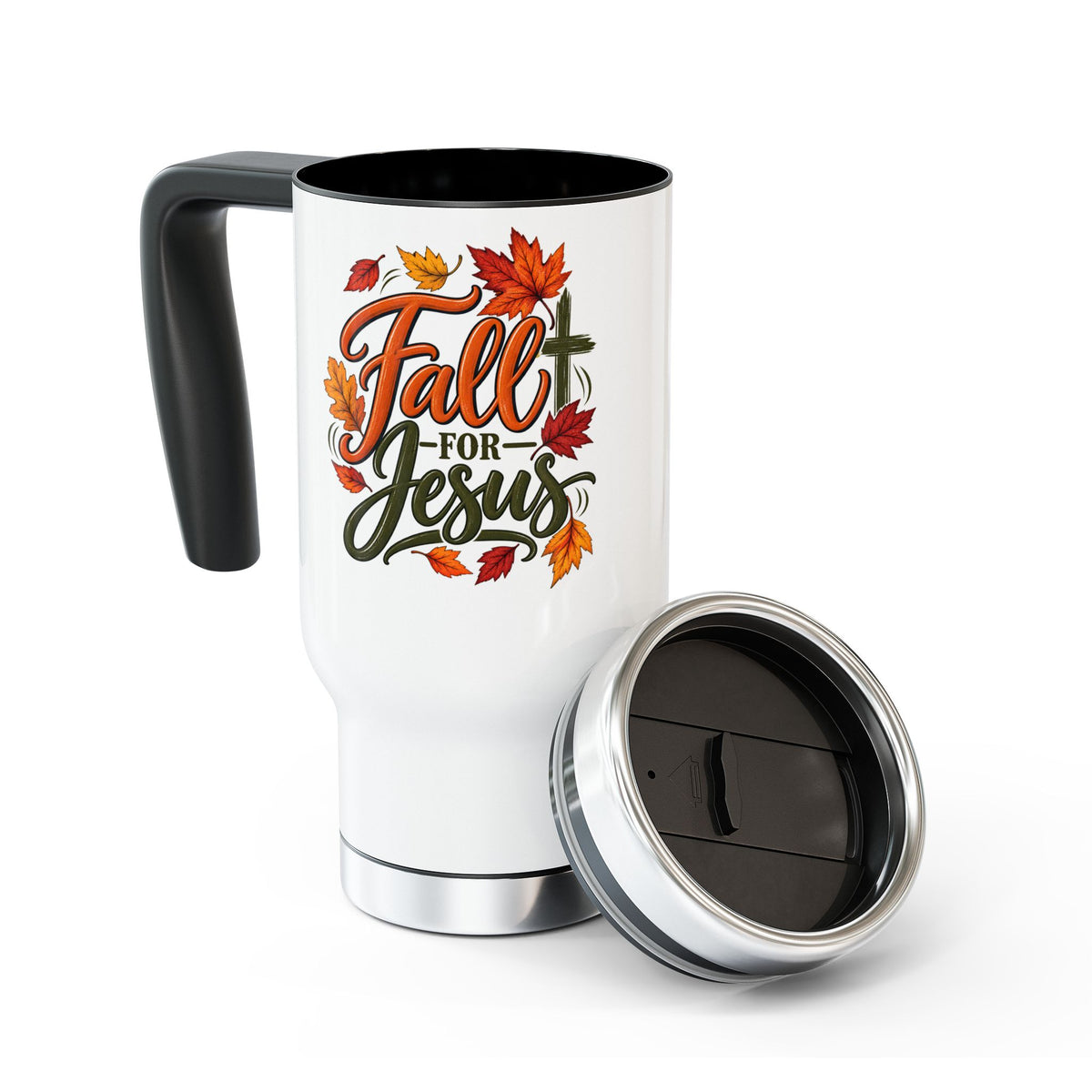 Travel Mug — "Fall for Jesus" Autumn Leaves Stainless Steel 14oz