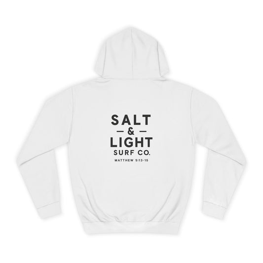 Salt and Light  Surf Co - Unisex College Hoodie, Cozy University Sweatshirt, Surf-Inspired Hoodie, Casual College Apparel, Faith-Based Surf Gear, Gift for Students