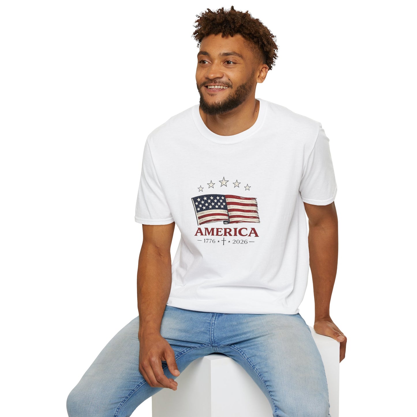 America Flag T-Shirt — Vintage Waving Stars & Stripes Tee (1776 • 7 • 2026) - Unisex