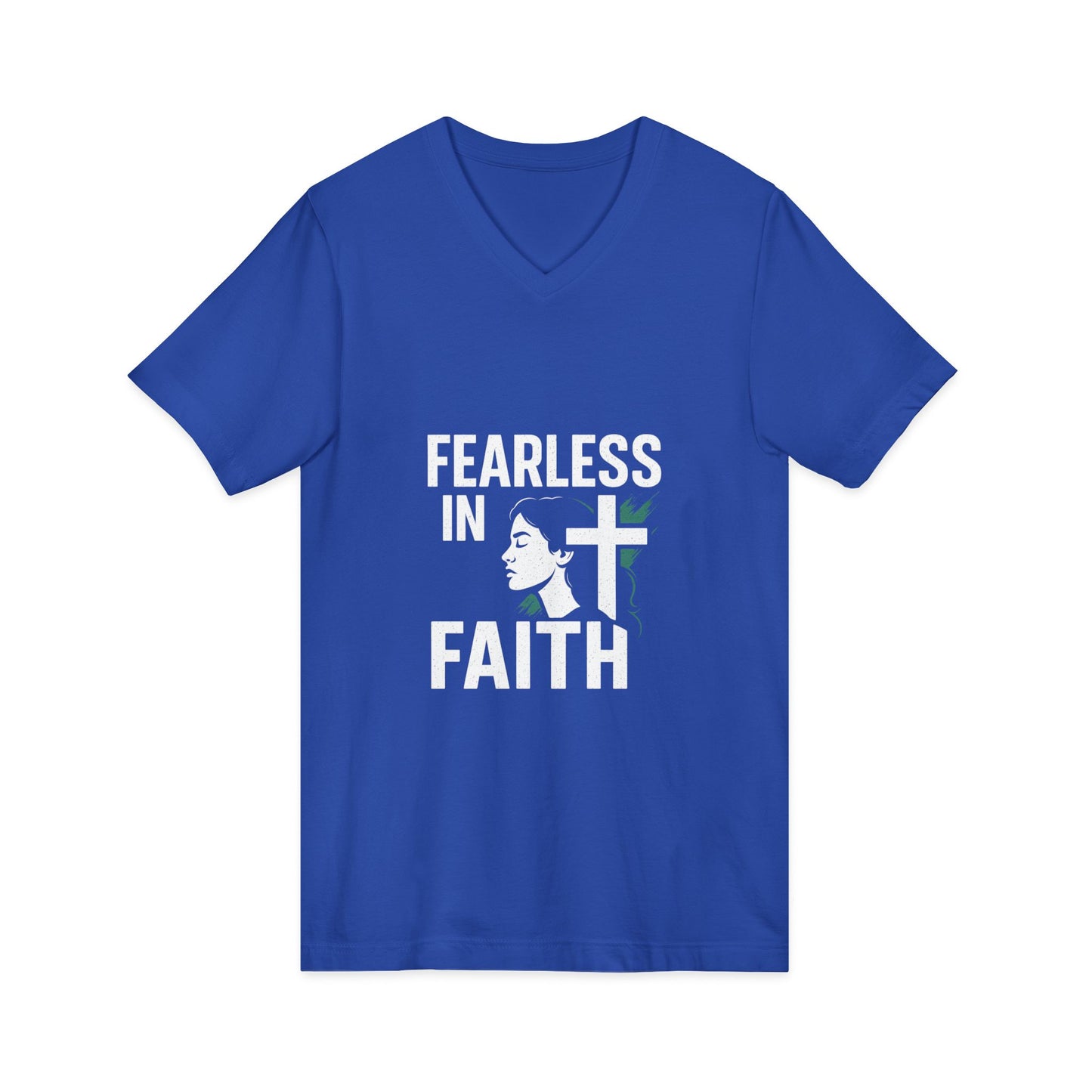Fearless in Faith V-Neck Tee - Unisex Inspirational Shirt for Empowerment, Faith-based Gift, Everyday Wear, Religious Occasions, [...]