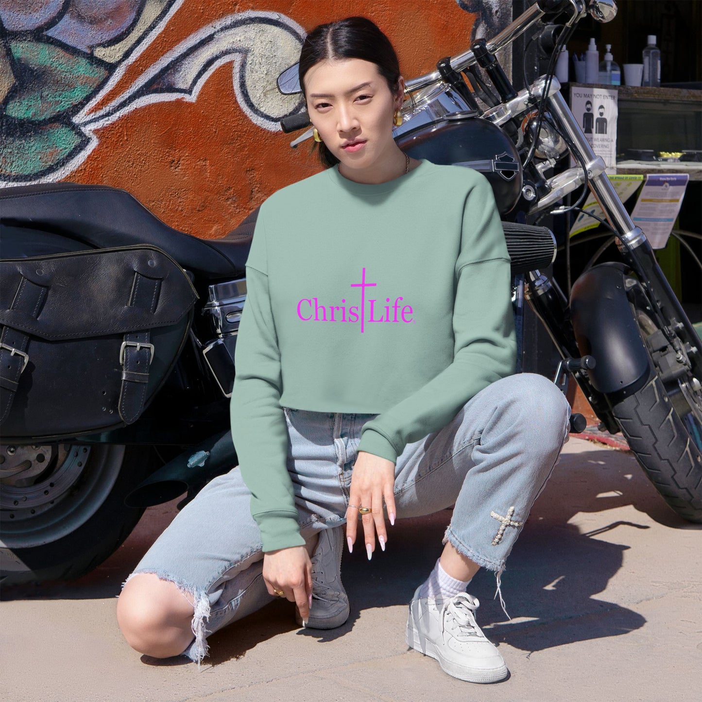 Women's Cropped Sweatshirt - Bold Hot Pink ChristLife Logo