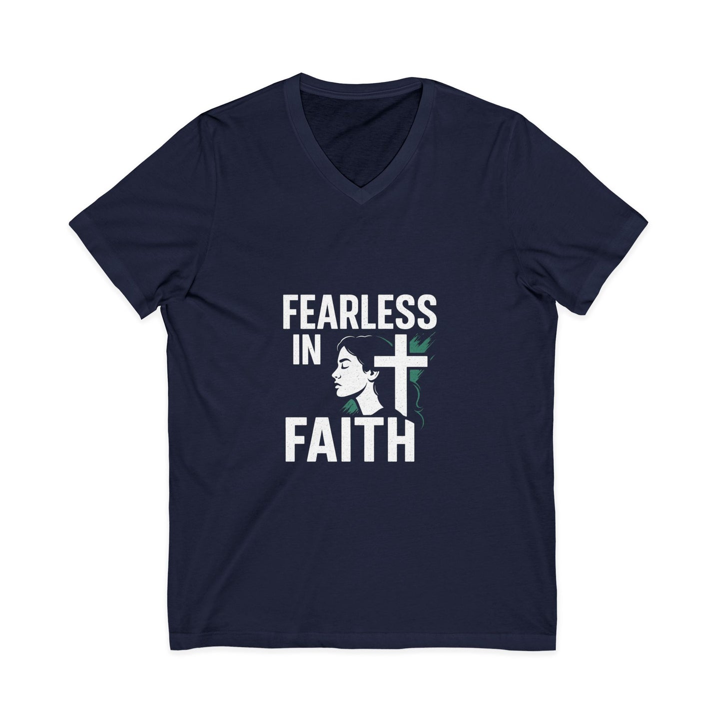 Fearless in Faith V-Neck Tee - Unisex Inspirational Shirt for Empowerment, Faith-based Gift, Everyday Wear, Religious Occasions, [...]