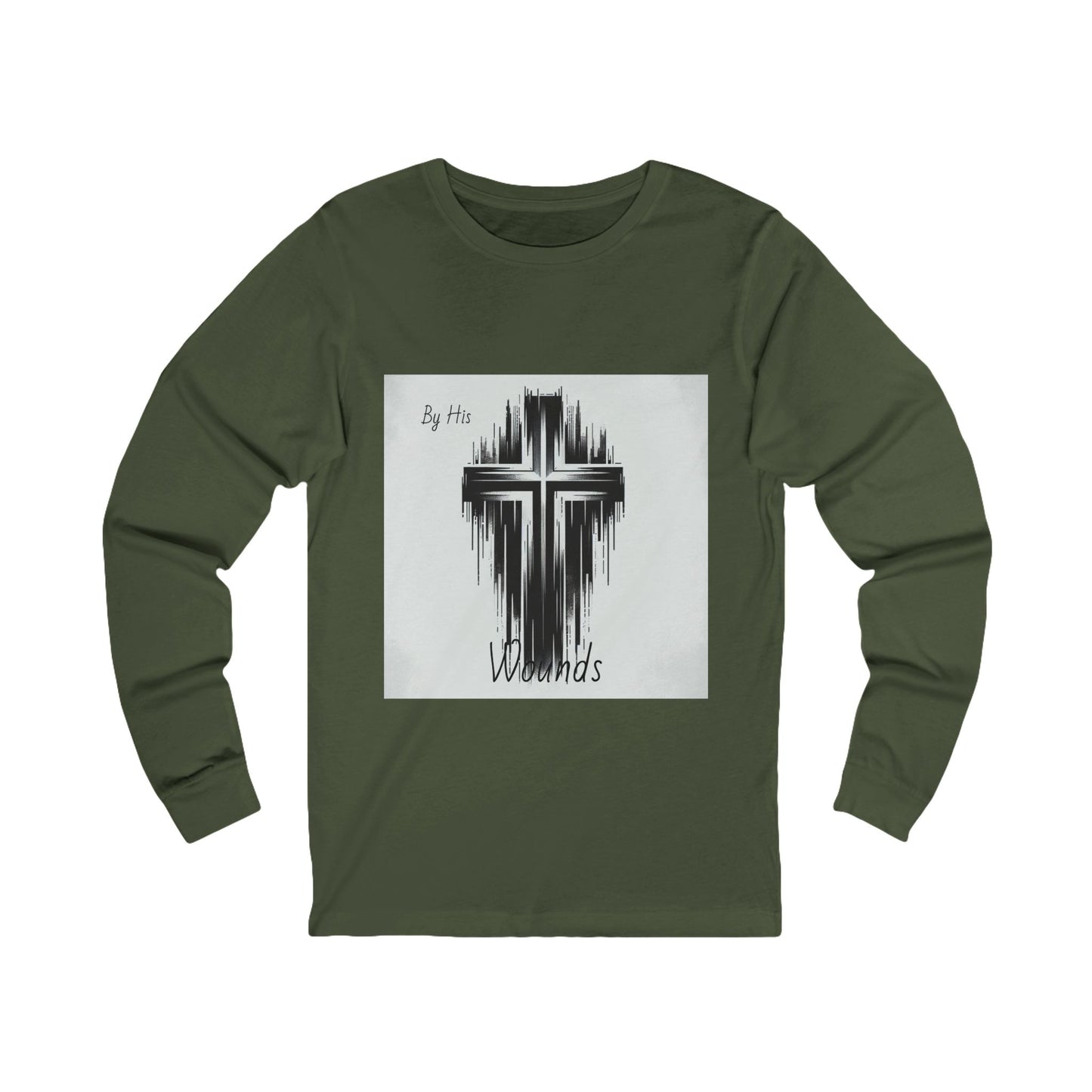 By His Wounds - Faith-Inspired Unisex Long Sleeve Tee, Spiritual Apparel, Christian Clothing, Inspirational Gift, Casual Faithwear