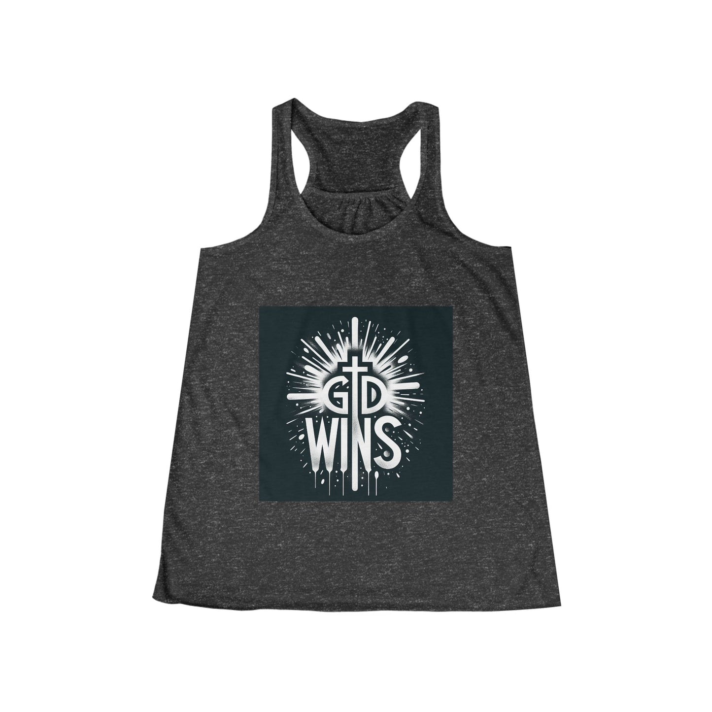Women's Flowy Racerback Tank, God Wins