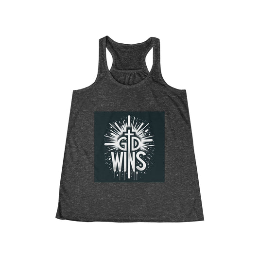 Women's Flowy Racerback Tank, God Wins