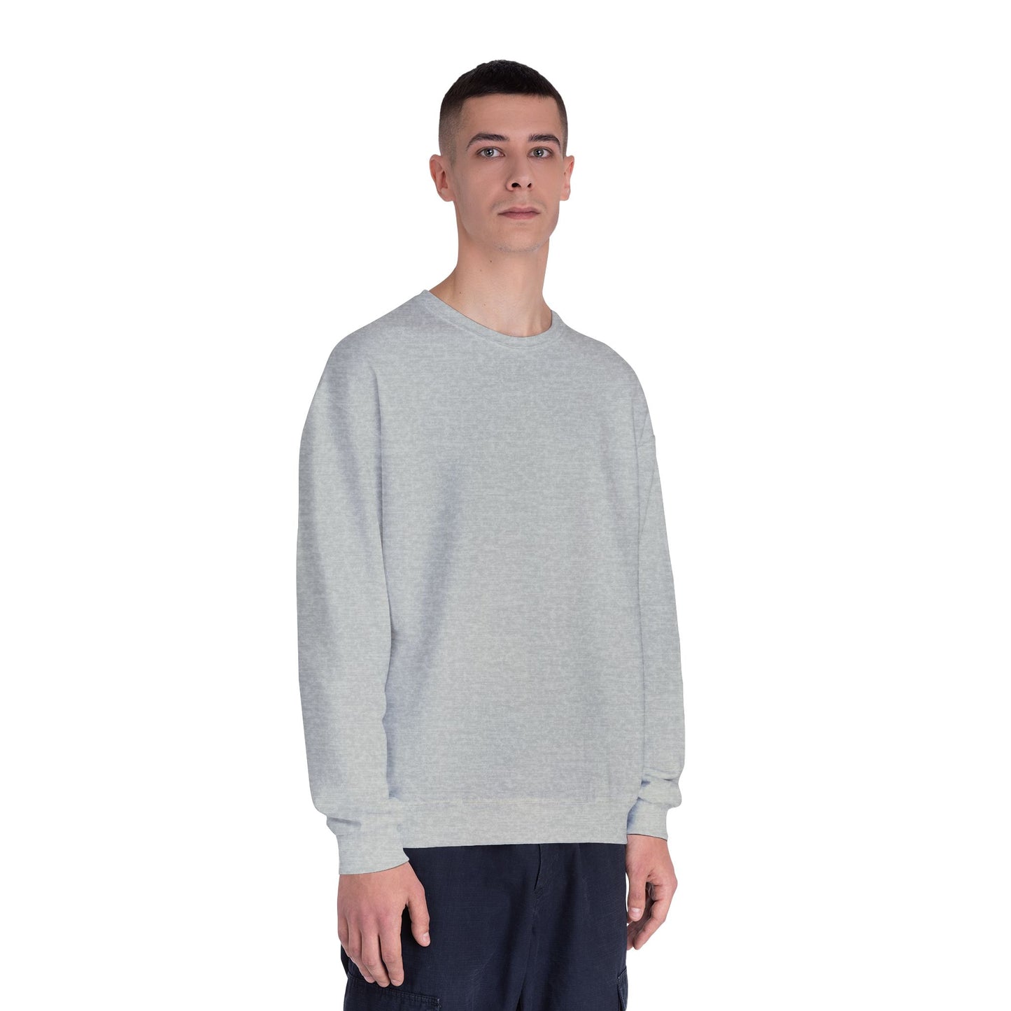 Surf Crewneck Sweatshirt — "Salt & Light" Beach Tan Surfboard Design on Backside