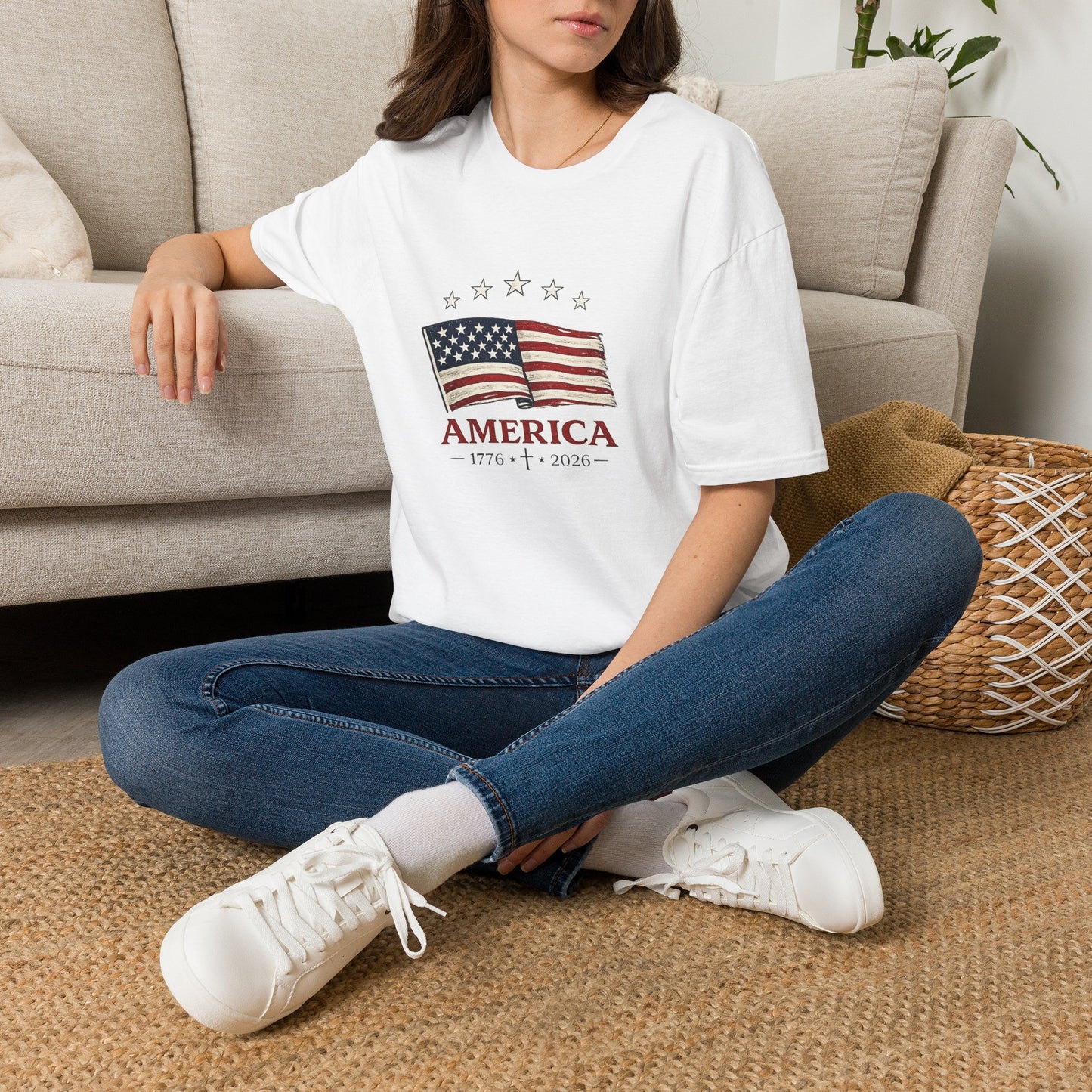America Flag T-Shirt — Vintage Waving Stars & Stripes Tee (1776 • 7 • 2026) - Unisex