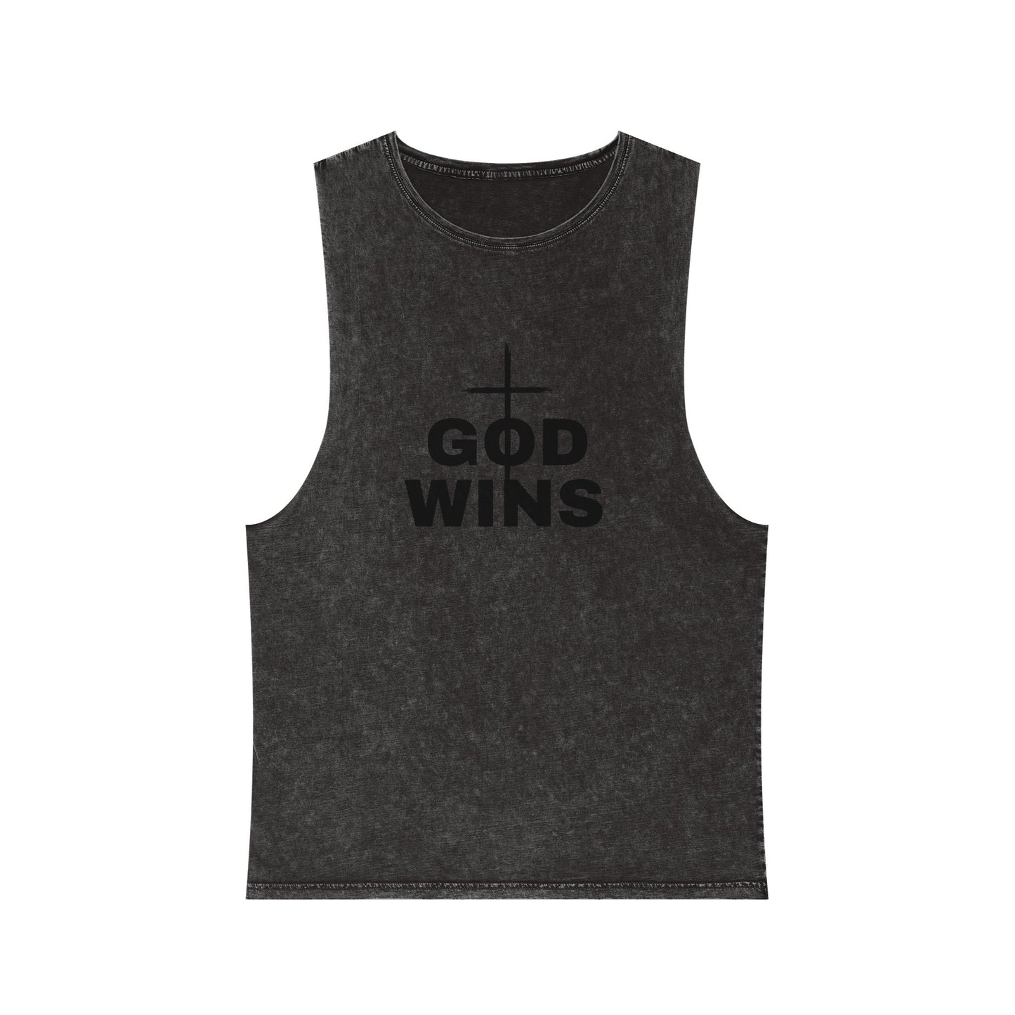 Stonewash Cross Tank Top, GOD WINS, Casual Tank, Christian Apparel, Eco-Friendly