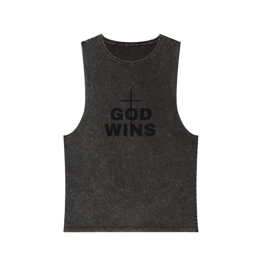 Stonewash Cross Tank Top, GOD WINS, Casual Tank, Christian Apparel, Eco-Friendly