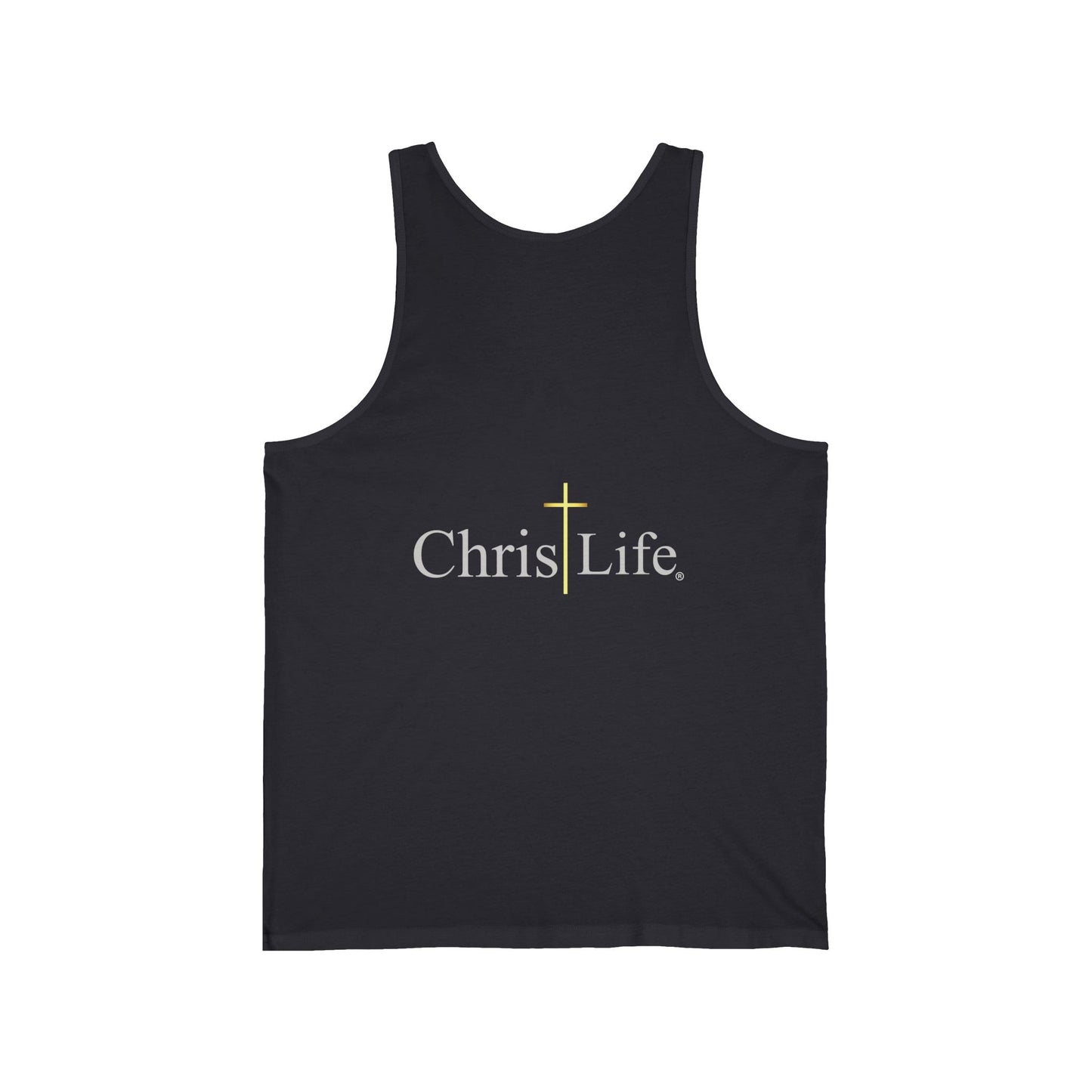Unisex Jersey Tank, C/L on front and ChristLife on back.