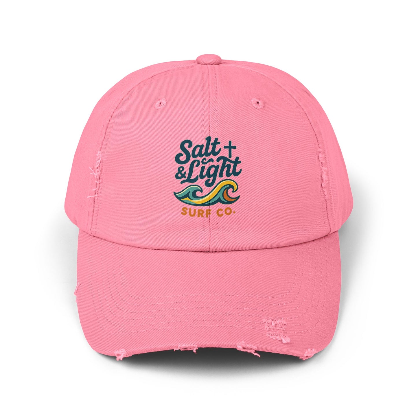 Salt & Light Surf Co. Distressed Baseball Cap — Vintage Surf Wave Embroidered Hat