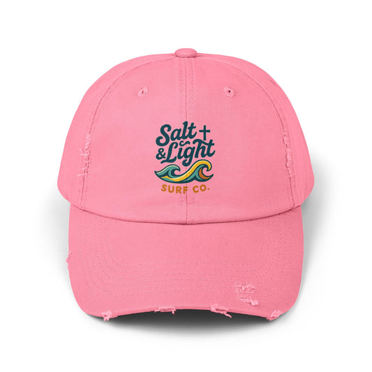 Salt & Light Surf Co. Distressed Baseball Cap — Vintage Surf Wave Embroidered Hat