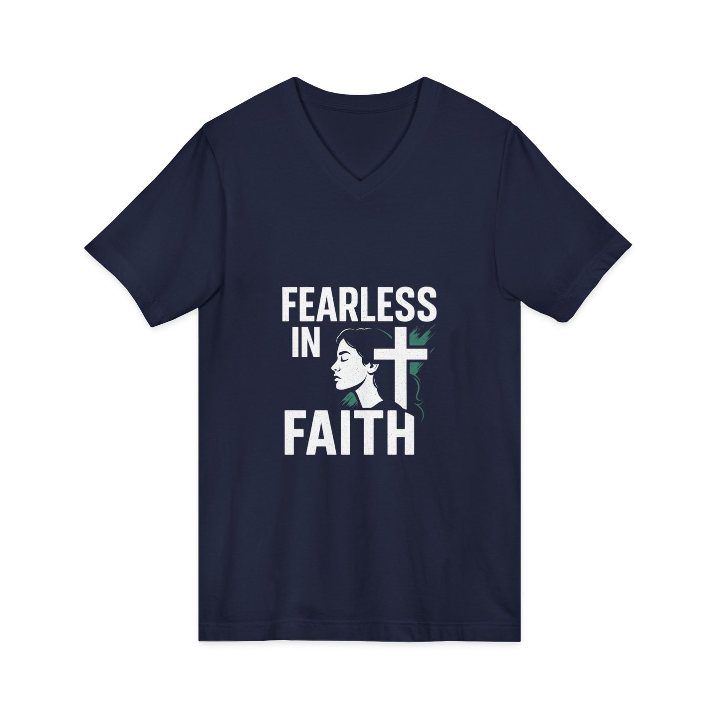 Fearless in Faith V-Neck Tee - Unisex Inspirational Shirt for Empowerment, Faith-based Gift, Everyday Wear, Religious Occasions, [...]