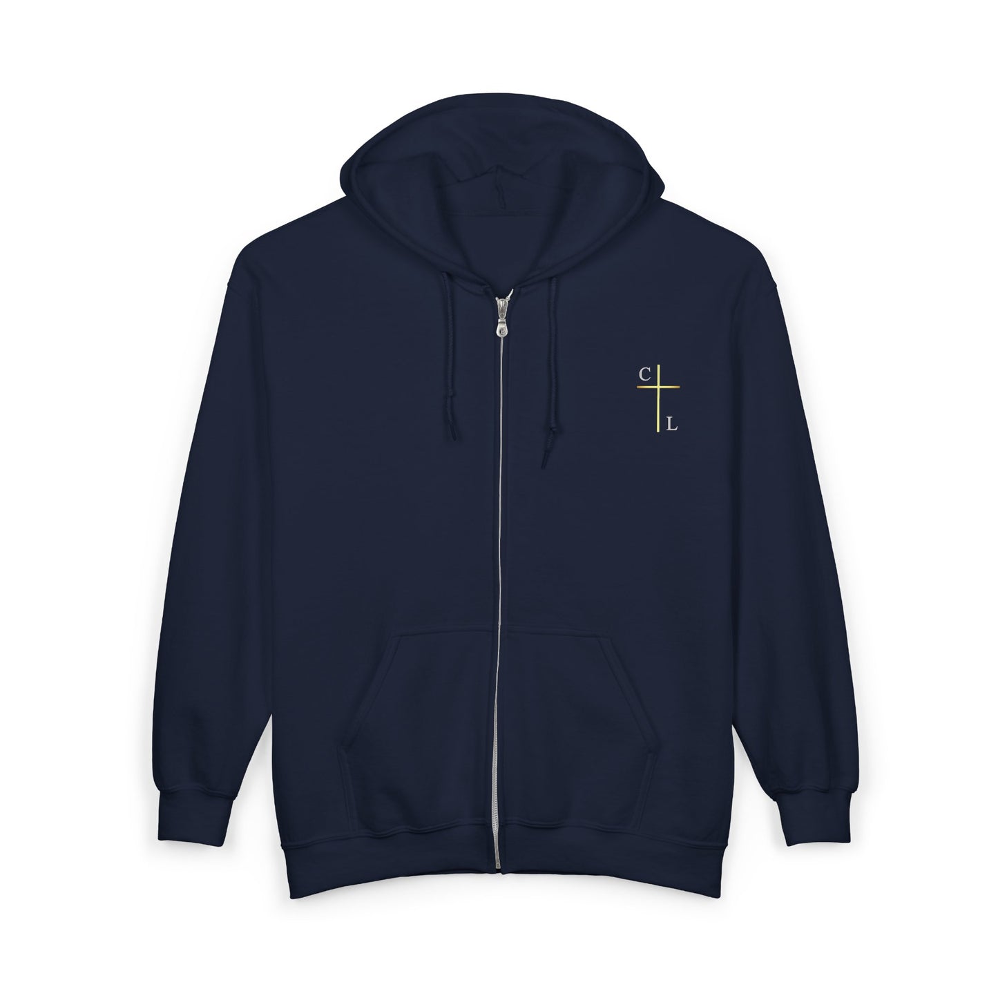 Unisex Heavy Blend™ Full Zip Hooded Sweatshirt, C/L Logo on the front and ChristLife on the back, white copy.