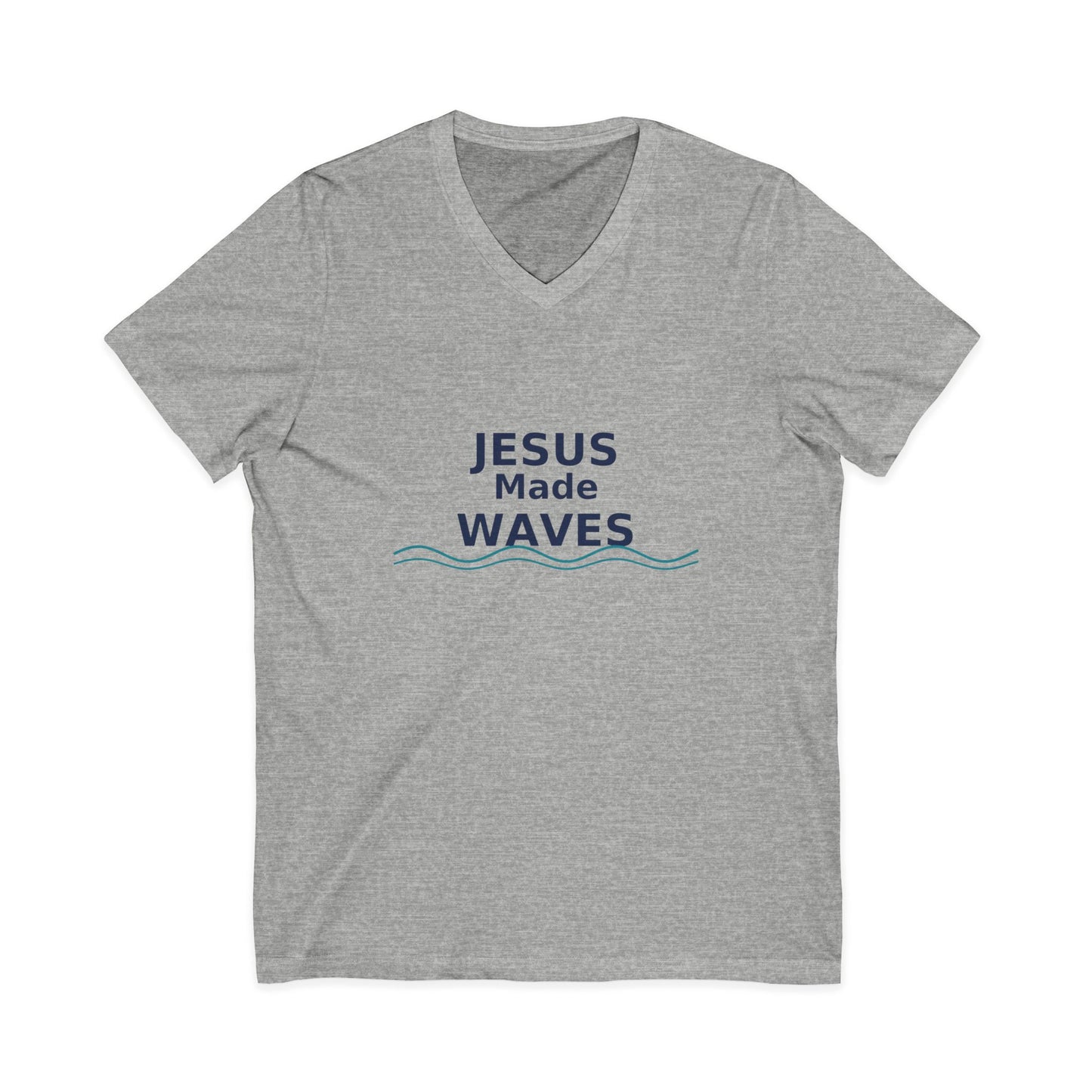 Jesus Made Waves V-Neck Tee - Faith T-Shirt for Men and Women, Summer Outfit, Christian Gift, Church Attire, Beach Day Wear, Surfer
